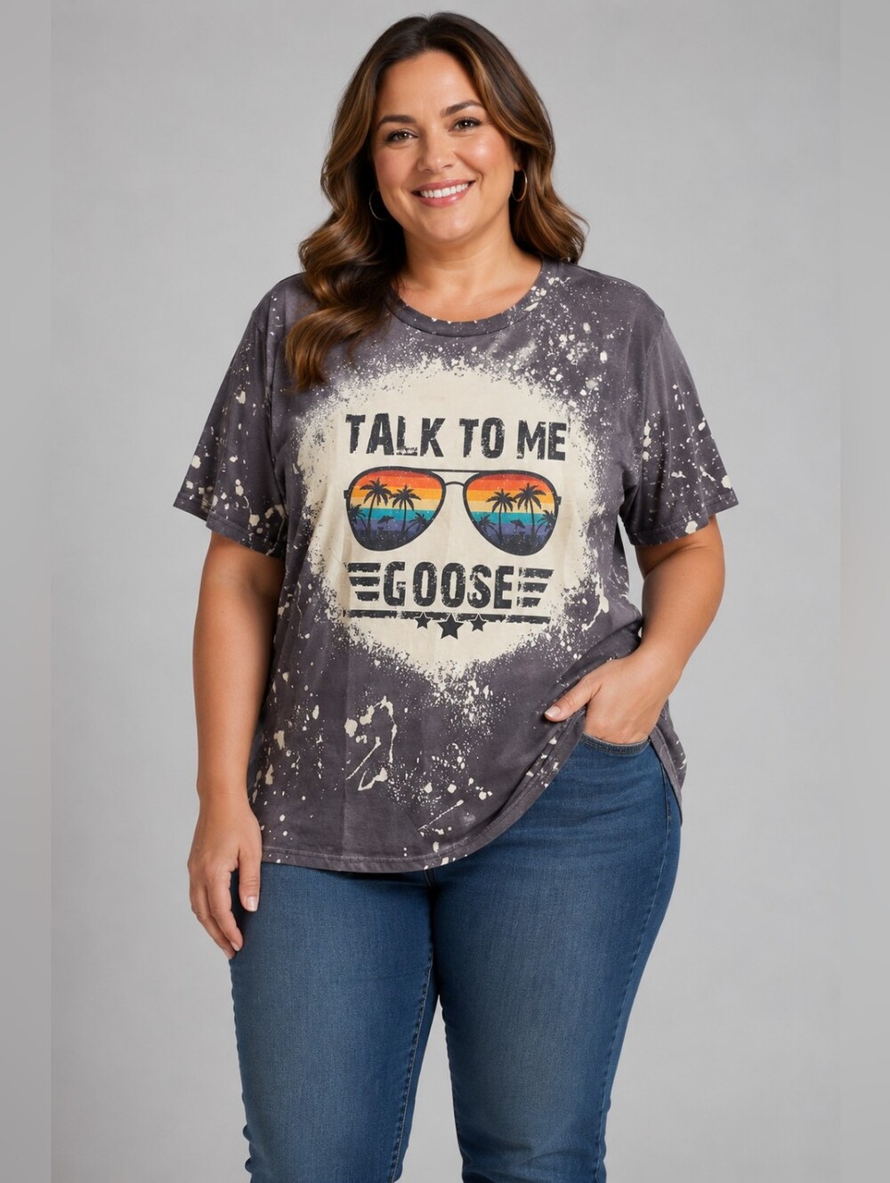 Talk To Me Goose Graphic Tie-Dye Tee - Charcoal with Sunset Print Size XL